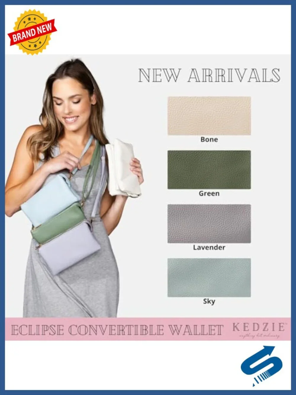 Vegan Leather Convertible Crossbody Purse with Wristlet, 3 Compartments, Card